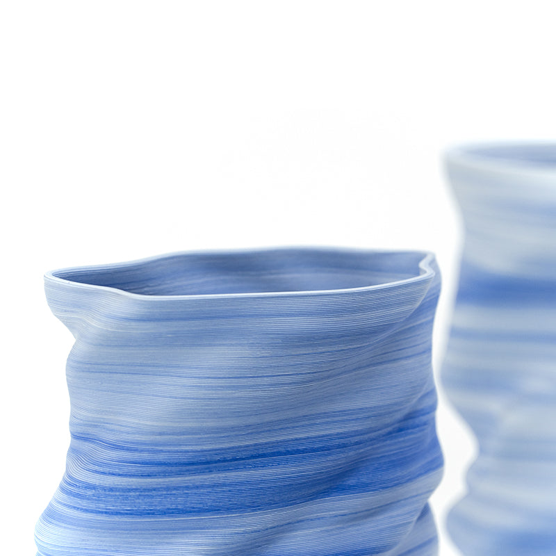 HAI VASE - Handcrafted 3D Printed Ceramic in Blue & White Wave Patterns