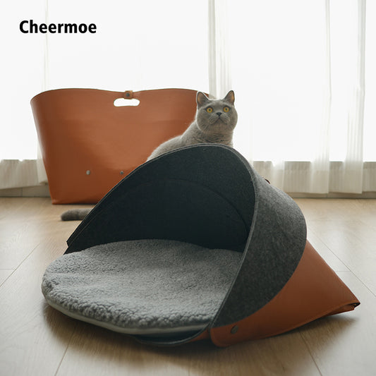 Leather & Felt Convertible Pet Bed/Carrier