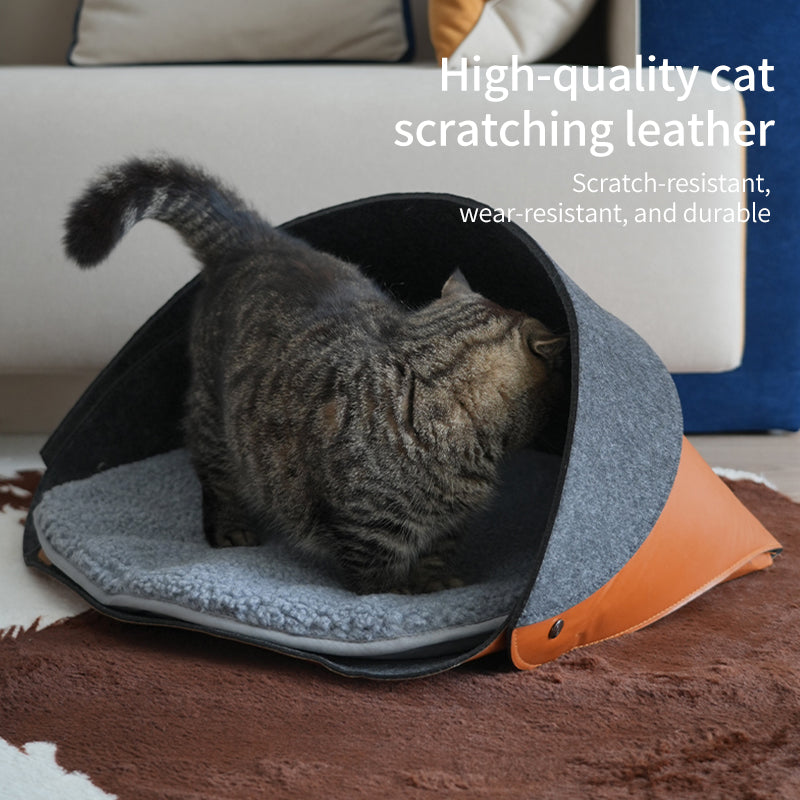 Leather & Felt Convertible Pet Bed/Carrier