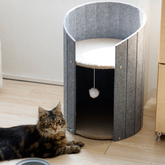 Collins Cocoon Cat Bed modern cylindrical cat cave in plush gray