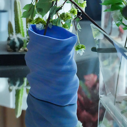HAI VASE - Handcrafted 3D Printed Ceramic in Blue & White Wave Patterns