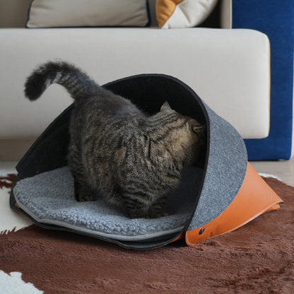 Leather & Felt Convertible Pet Bed/Carrier