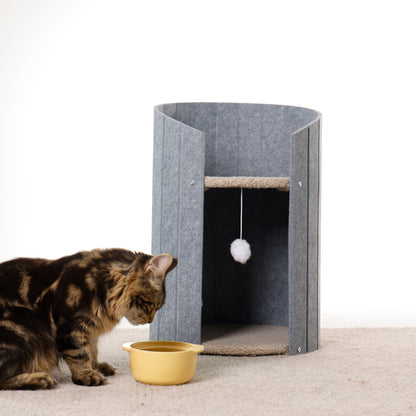 Collins Cocoon Cat Bed modern cylindrical cat cave in plush gray