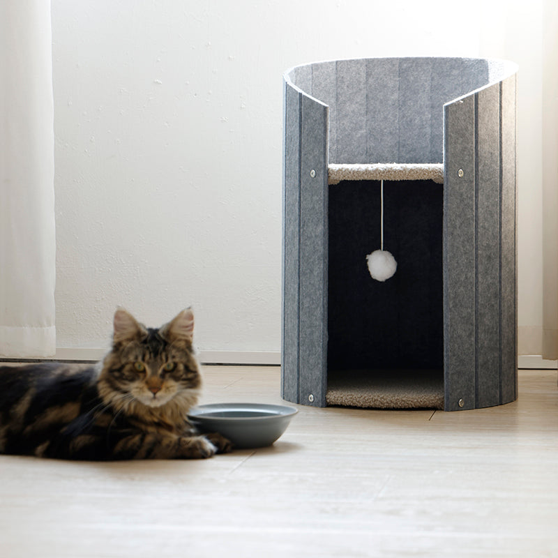 Collins Cocoon Cat Bed modern cylindrical cat cave in plush gray