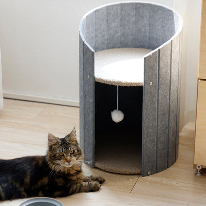Collins Cocoon Cat Bed modern cylindrical cat cave in plush gray