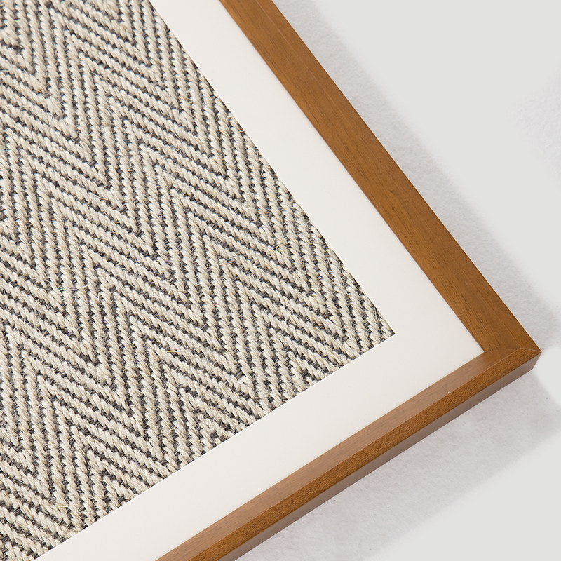 Close-up of the herringbone sisal surface and solid wood frame
